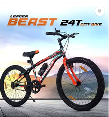 LEADER Beast 24T City Bike Without Gear Single Speed, Frame Size: 16 Inches 24 T Mountain Cycle  (Single Speed, Black, Rigid)