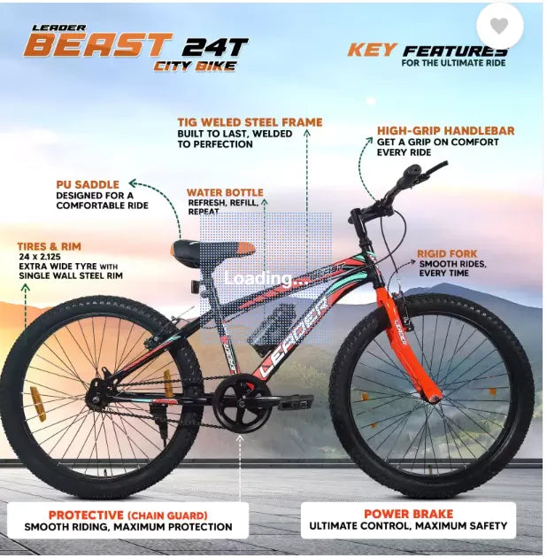 beast mountainbike 24 inch LEADER Beast 24T City Bike Without Gear Single Speed, Frame Size: 16 I – Bicycle Kart