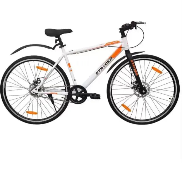 STRYDER HYB 200, 700C MTB Unisex Premium Single Speed Bicycle - White/org 700C T Hybrid Cycle/City Bike  (Single Speed, White, Black, Rigid)