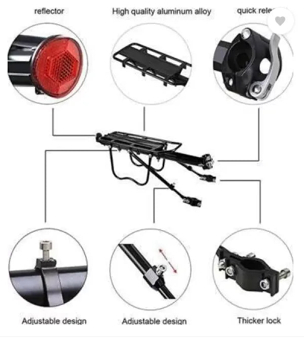Tungsten Alloy Adjustable Rear Rack 110 Lbs Capacity Aluminium Bicycle ...