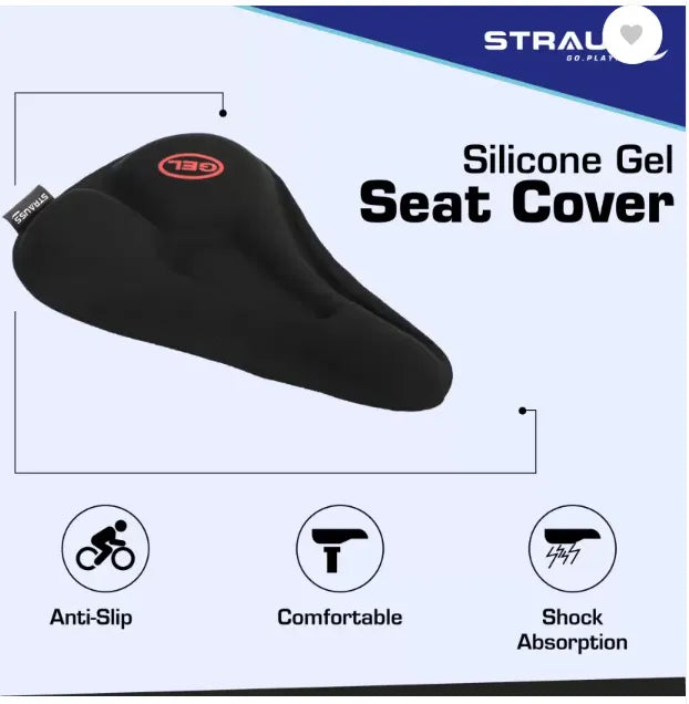 Strauss Silicone Gel Cycle Seat Cover | Bicycle Seat Cover | Cycle Seat Cushion Bicycle Seat Cover Free Size  (Black)