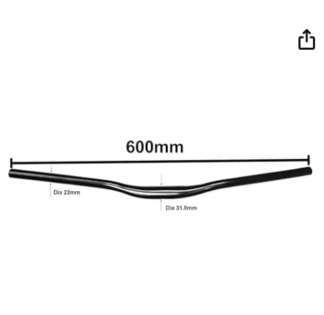 Schrodinger 20078 Bicycle Cycle Cycling BMX Road Steel Alloy Handlebar Handle Bar Dia. 31.8mm x 22mm x 600mm(length) Black Powdercoated