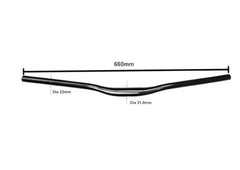Schrodinger 20079 Bicycle Cycle Cycling BMX Road Long Alloy Handlebar Handle Bar Dia. 31.8mm x 22mm x 660mm(length) Black Powdercoated