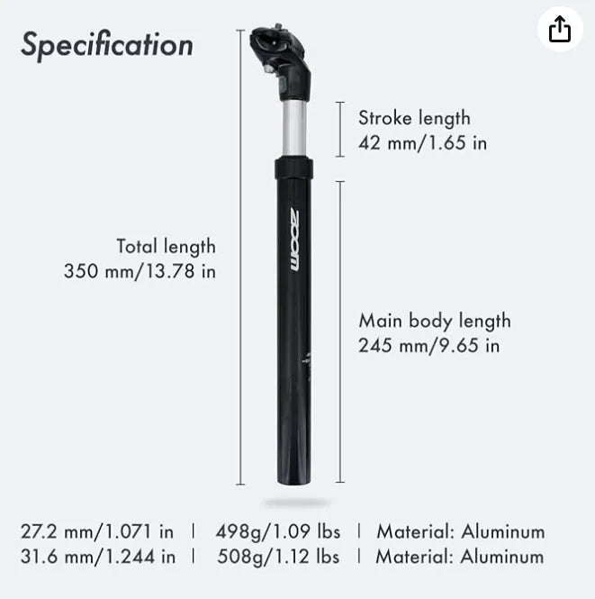 DJC Bike Suspension Seatpost Shock Absorber Damper Post 27.2 30.9 31.6 mm, Lightweight Aluminum Body