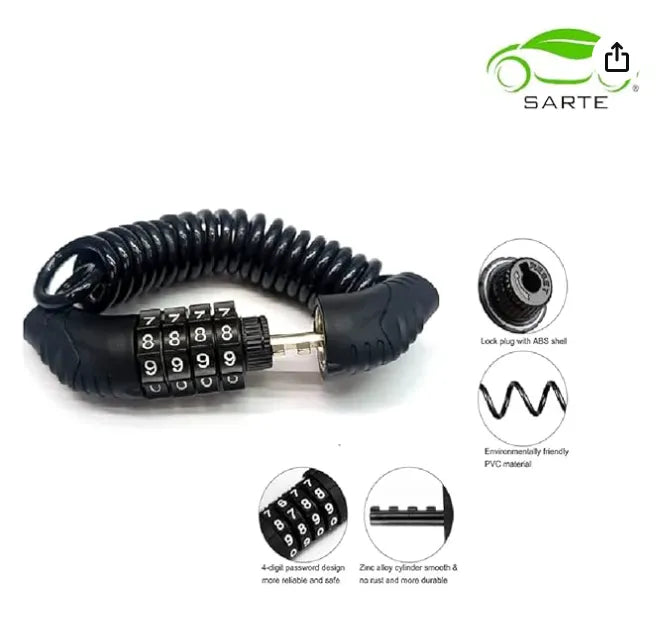 SARTE Multi-Use Lock for Bike, Helmet, Luggage, Anti Lock with Advance Cable Wire Lock | Unfinished (Multi)