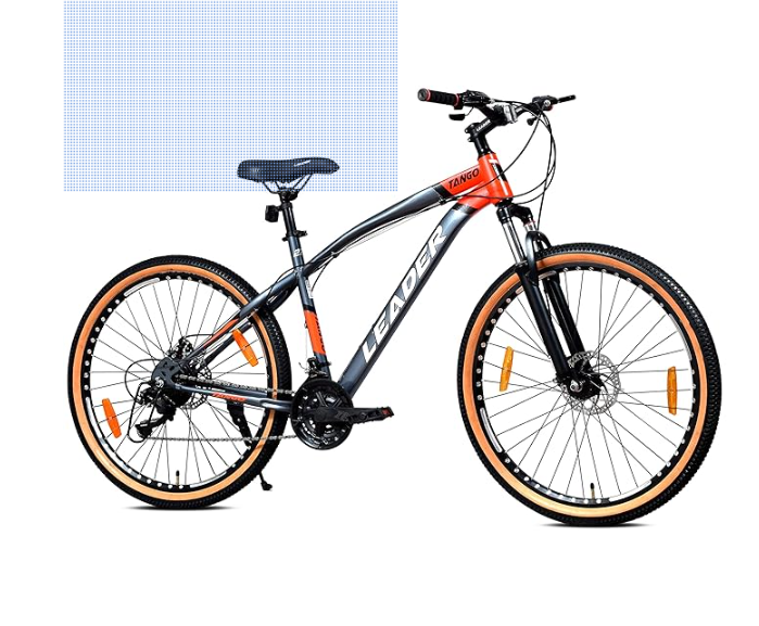 Leader Tango 26T Premium MTB Bike/Cycle for Men | Precision 21-Speed Gear Bicycle, Dual Disc Brakes & Front Suspension | Gum Wall Tyres | Lightweight Frame in Grey/Orange | Age 10+ Years