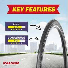 Ralson 700*25C | City Bike Nylon Black Tyre | Side Grooves For Stable Cornering (R-3153)