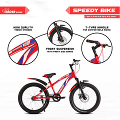 LEADER Speedy Bike 20T Kids Cycle Ideal for 7-10 years Age 20 T Mountain Cycle  (Single Speed, Black, Rigid)