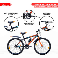 LEADER Spyder MTB Cycle/Bike with Complete Accessories 27.5 T Mountain Cycle  (Single Speed, Black, Orange, Rigid)