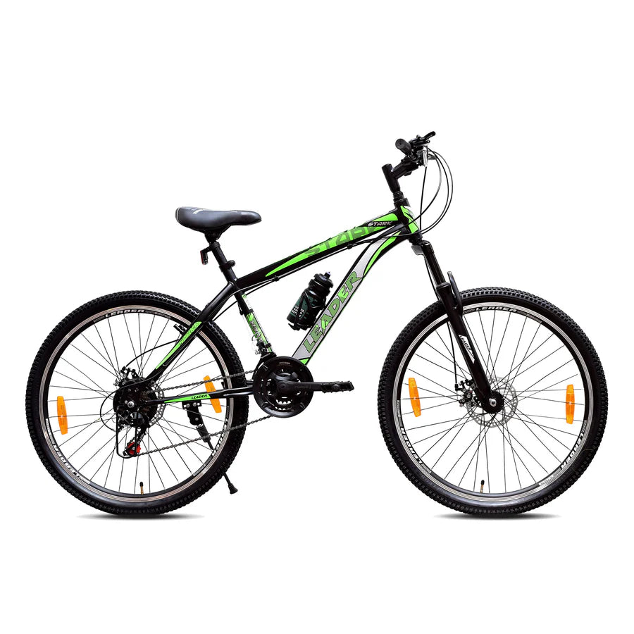 LEADER Stark 27.5T MTB /Bike with Dual Disc Brake and Complete Accessories 27.5 T Mountain Cycle  (Single Speed, Black, Only Front Suspension)