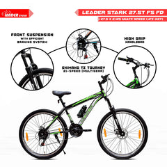 LEADER Stark 27.5T MTB /Bike with Dual Disc Brake and Complete Accessories 27.5 T Mountain Cycle  (Single Speed, Black, Only Front Suspension)