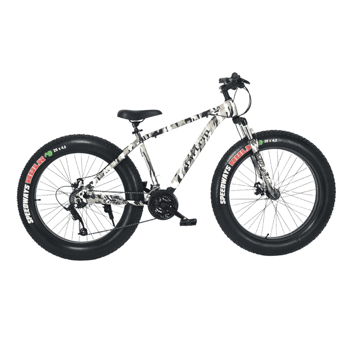 FitTrip Mutant 24 Speed White Camo 26 T Fat Tyre Cycle  (24 Gear, White, Only Front Suspension)